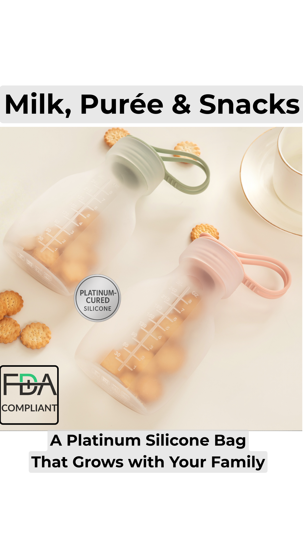 SelectShen™ 2 Pack Platinum Silicone Milk & Puree Bag -- 8 fl oz Each